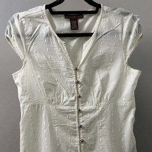 Bandolino Cream Cotton Blouse/Top Size 6 with Lace detail and Bow Cap Sleeve
